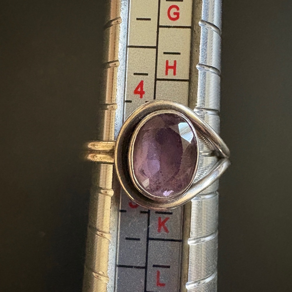 Vintage Sterling Silver 925 Oval Amethyst Ring Size 5 Purple Gemstone y2k